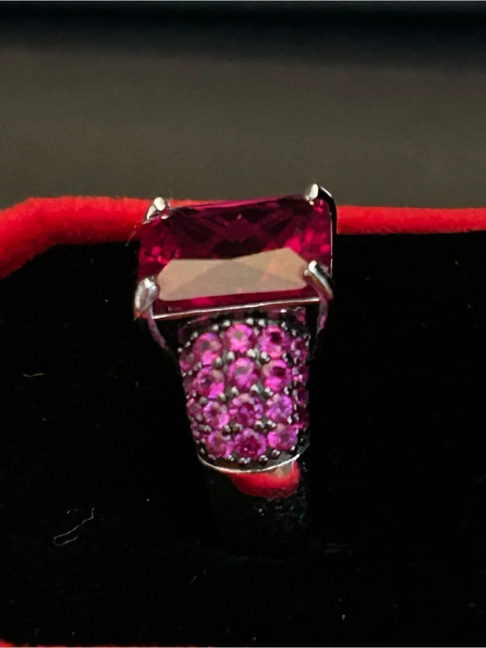 7.47CTW Unique Cut Lab Created Ruby Cocktail Ring Set in 925 Sterling Silver